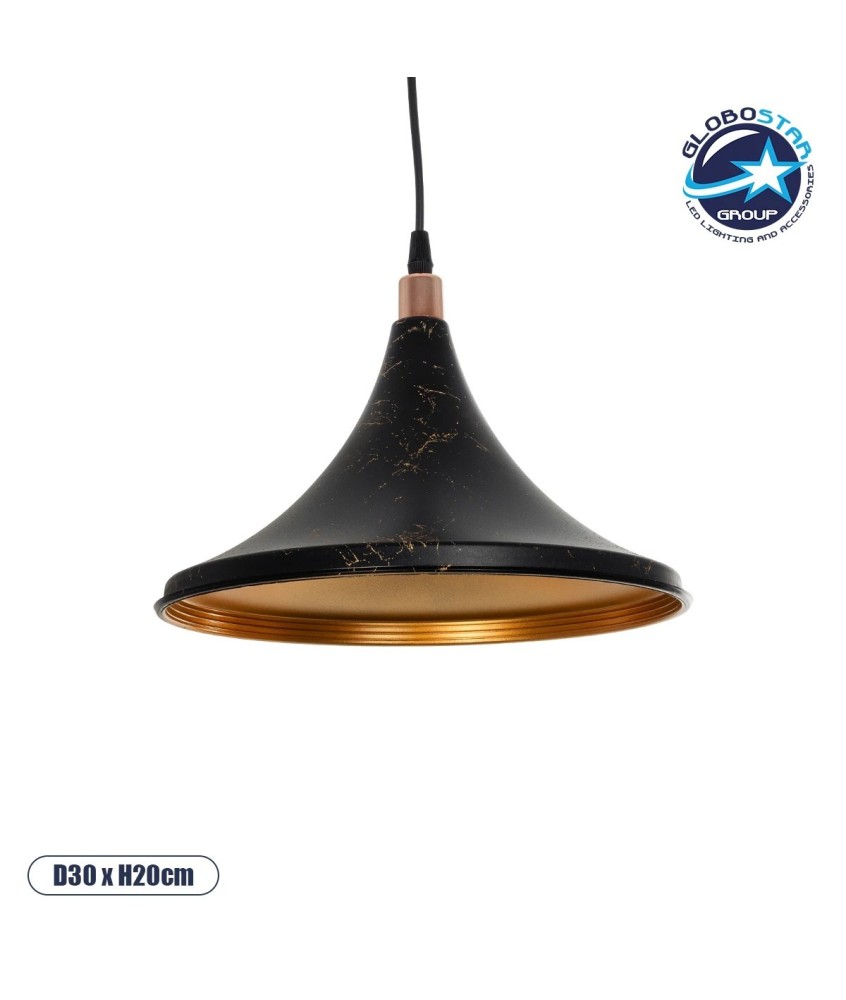 GLOBOSTAR® MARBLE 203-0099 Μοντέρνο Κρεμαστό Φωτιστικό Οροφής με Ντουί 1 x E27 AC 220-240V IP20 - Μαύρο & Χρυσό - Μ30 x Π30 x Υ20cm